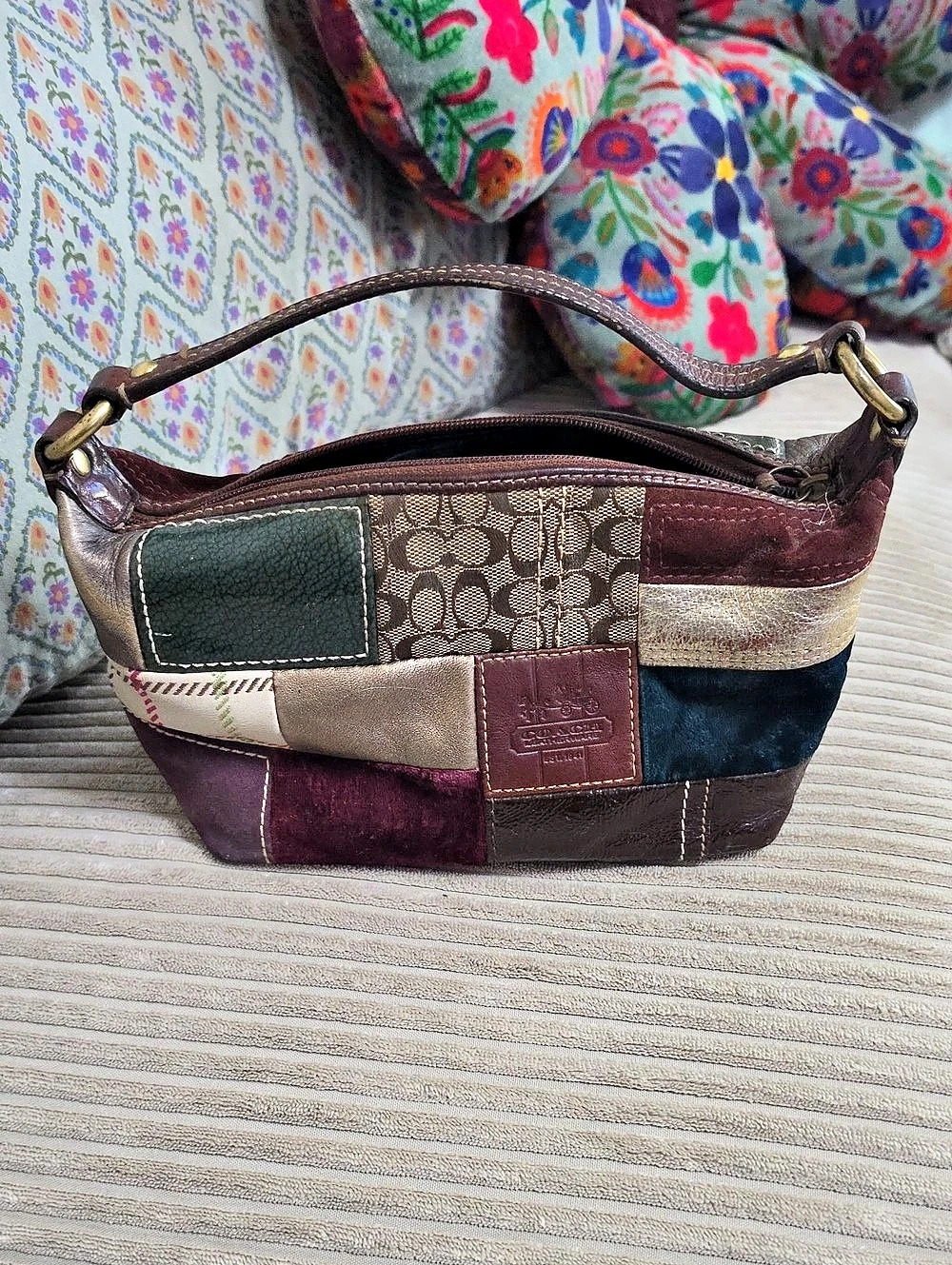 Coach Signature Patchwork Multimedia Mini Bag Patchwork Shoulder Bag in Brown &